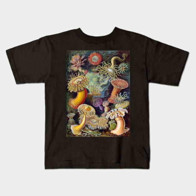 Vintage Art 1904 Haeckel Sea Anemones Flowers of the Sea Kids T-Shirt by natureguided